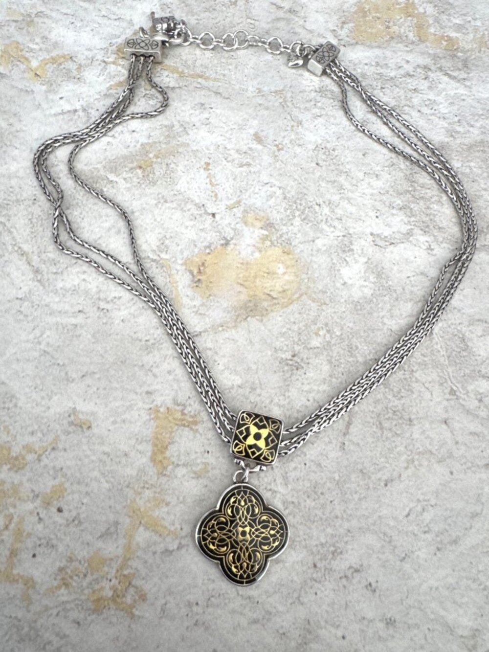 Brighton Alhambra Pendant Necklace Triple Strand Silver Gift